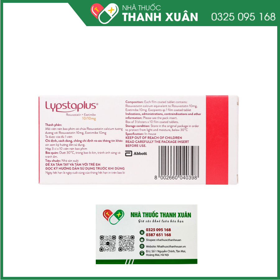 Lupstaplus 10/10mg điều trị tăng cholesterol máu nguyên phát